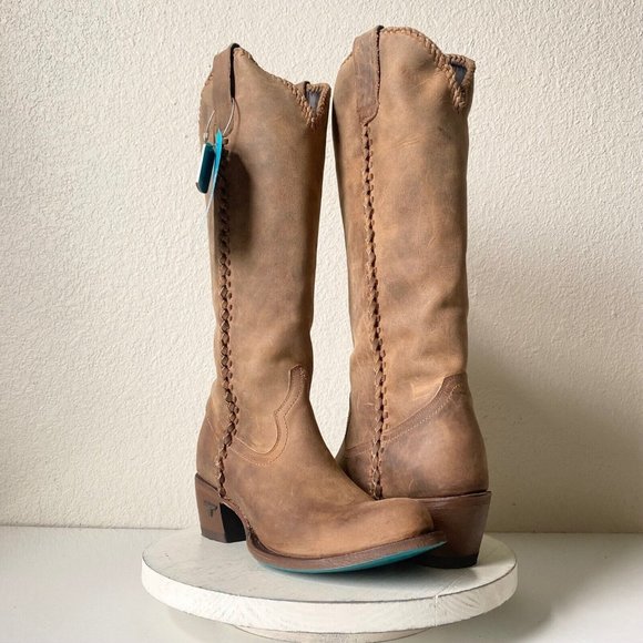 Lane Boots Shoes - Lane PLAIN JANE Womens Western Boots 9 Brown Leather Cowboy Round Toe 16" Tall